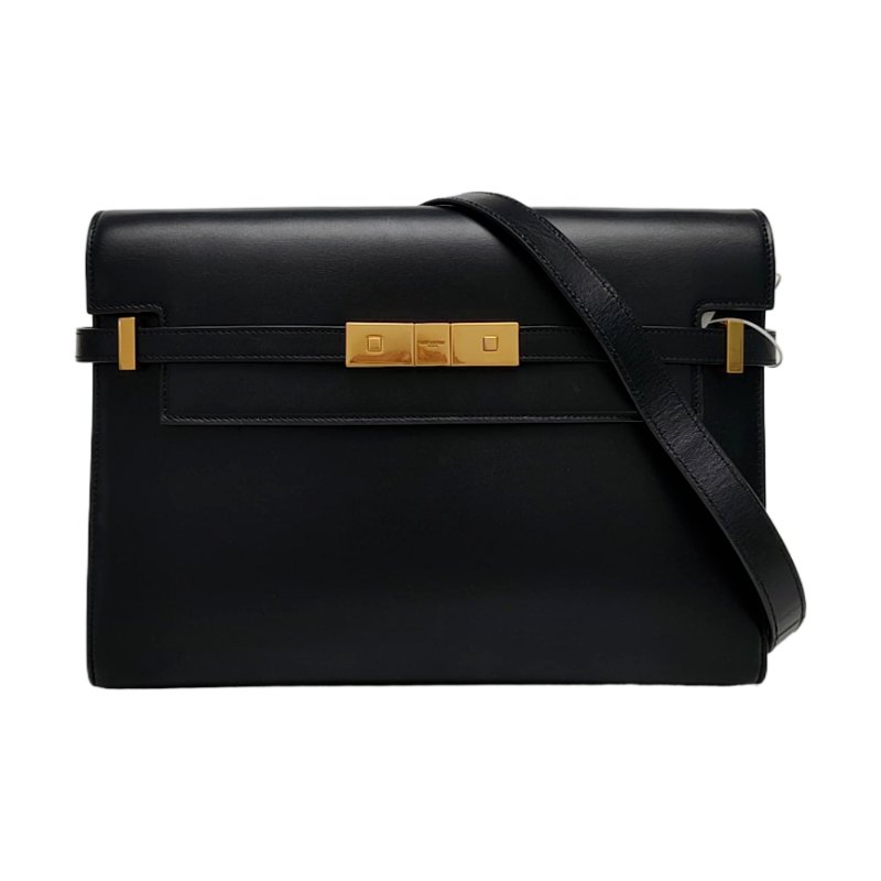 YSL MANHATTAN 黑色牛皮曼哈頓包單肩包 金色五金 可拆卸肩帶-0