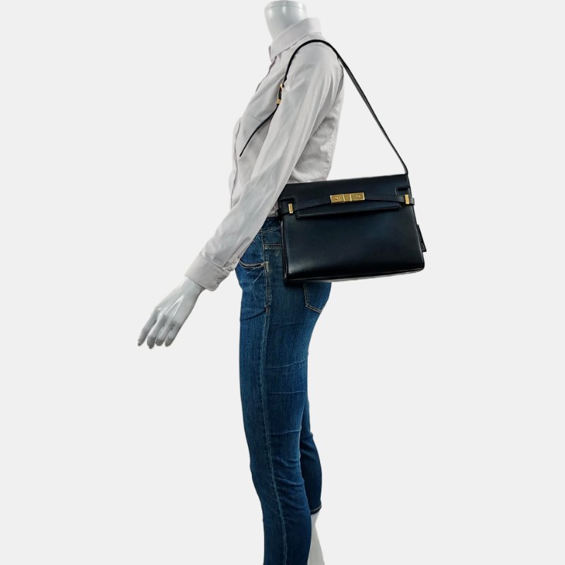 YSL MANHATTAN 黑色牛皮曼哈頓包單肩包 金色五金 可拆卸肩帶-1