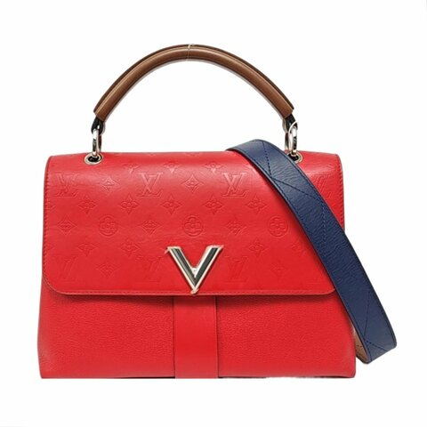 LOUIS VUITTON VERY紅色牛皮老花壓紋單肩包銀色五金可拆卸肩帶