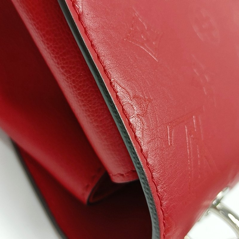 LOUIS VUITTON VERY紅色牛皮老花壓紋單肩包銀色五金可拆卸肩帶-11