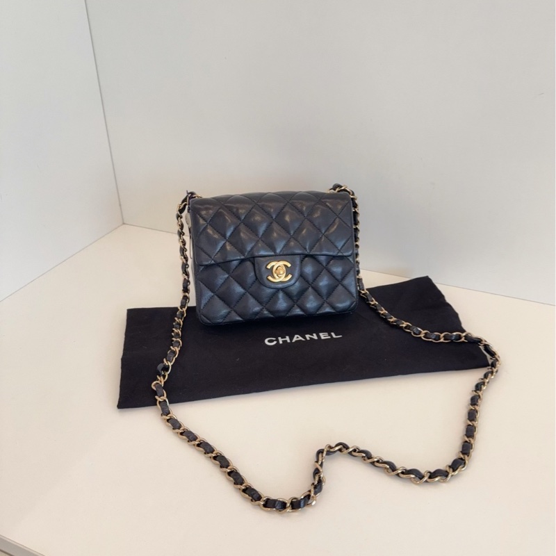 【98新🆕】Chanel Vtg黑金方胖子 CF口蓋鏈條包斜挎包-0