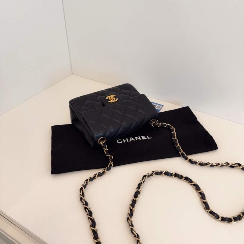 【98新🆕】Chanel Vtg黑金方胖子 CF口蓋鏈條包斜挎包-4