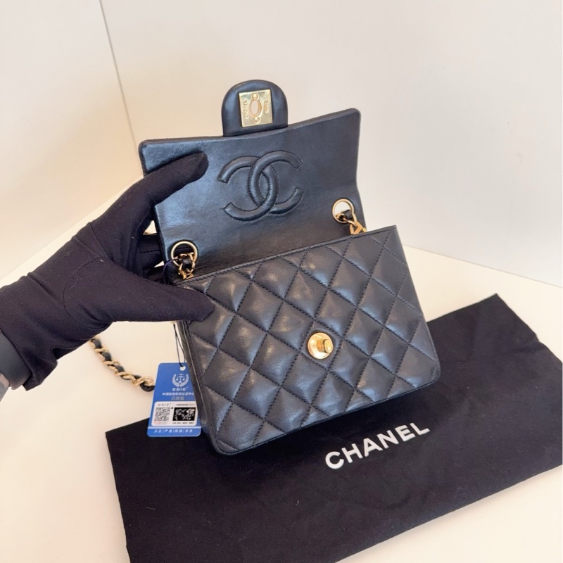 【98新🆕】Chanel Vtg黑金方胖子 CF口蓋鏈條包斜挎包-7