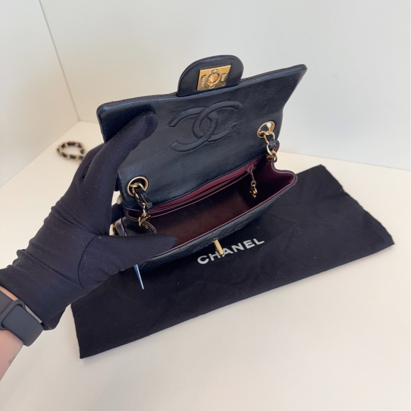 【98新🆕】Chanel Vtg黑金方胖子 CF口蓋鏈條包斜挎包-8