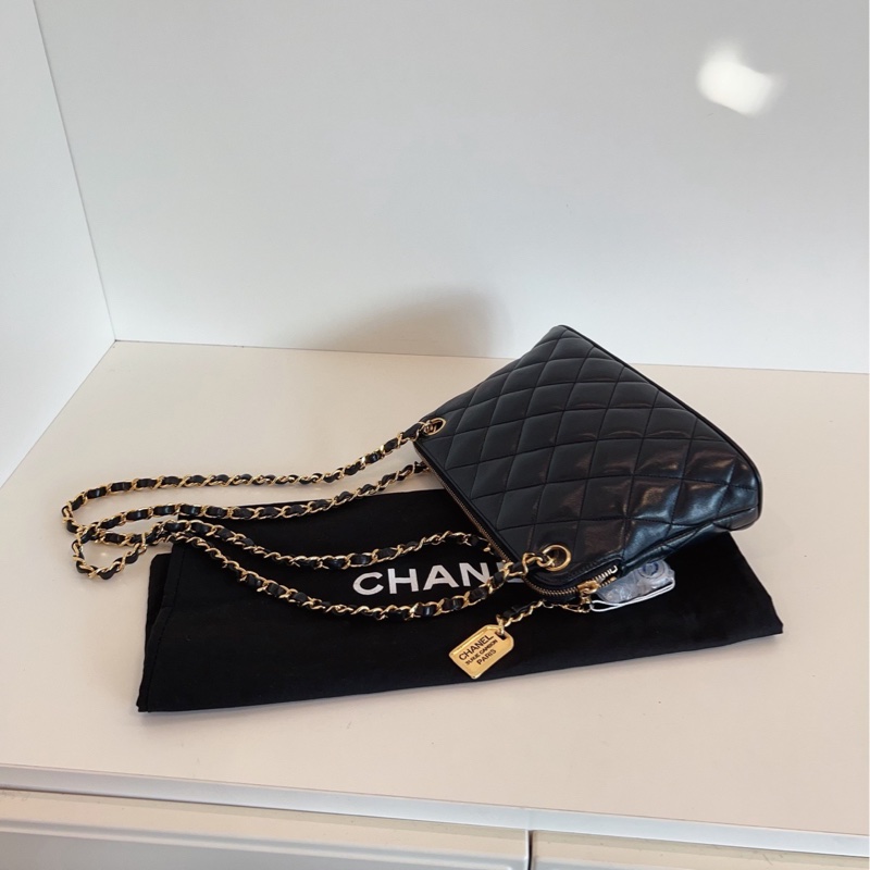 【98新🆕】Chanel vintage黑金康鵬銘牌雙鏈貝殼包 斜挎包-5