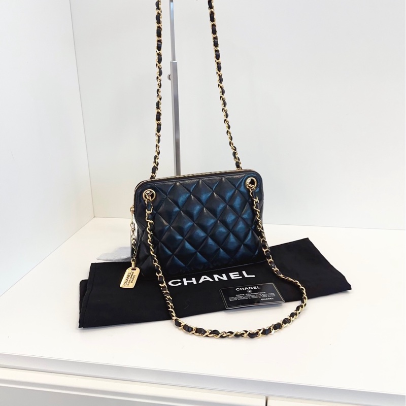 【98新🆕】Chanel vintage黑金康鵬銘牌雙鏈貝殼包 斜挎包-7