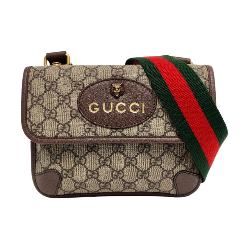 GUCCI Neo Vintage小號棕色塗層帆布老花虎頭包單肩包斜挎包 金色五金-0