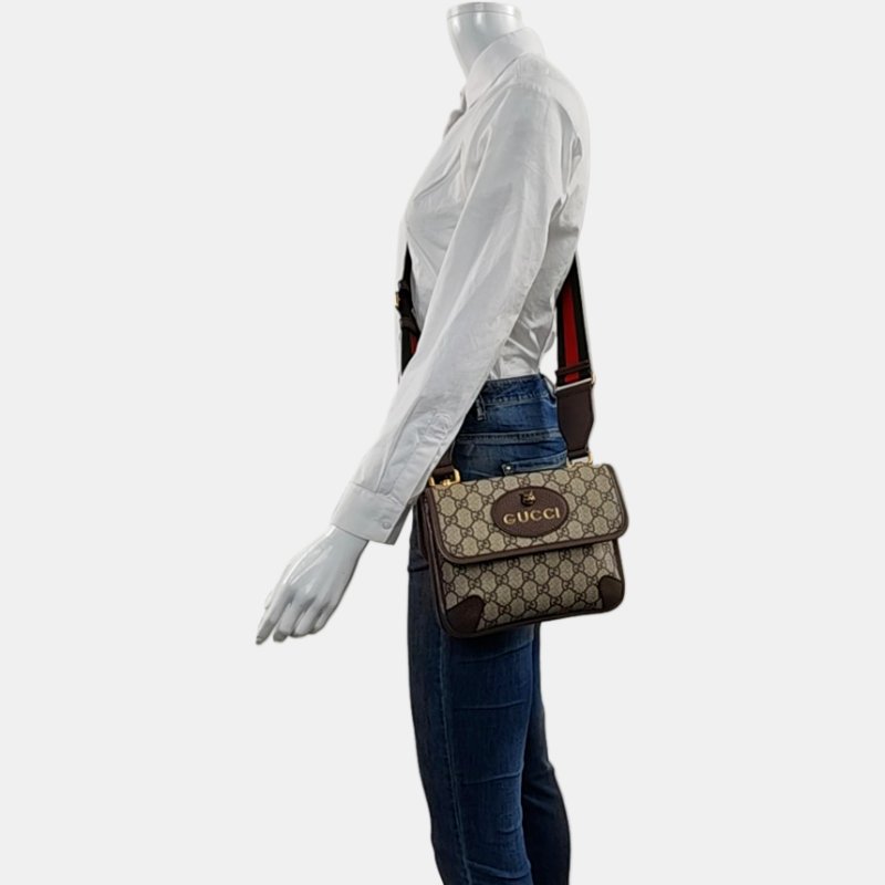 GUCCI Neo Vintage小號棕色塗層帆布老花虎頭包單肩包斜挎包 金色五金-1