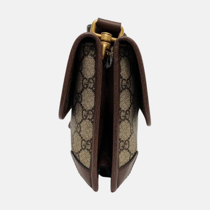 GUCCI Neo Vintage小號棕色塗層帆布老花虎頭包單肩包斜挎包 金色五金-3