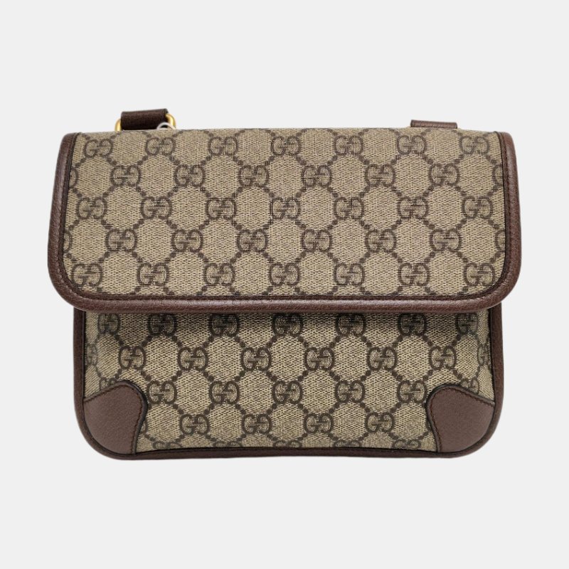 GUCCI Neo Vintage小號棕色塗層帆布老花虎頭包單肩包斜挎包 金色五金-4