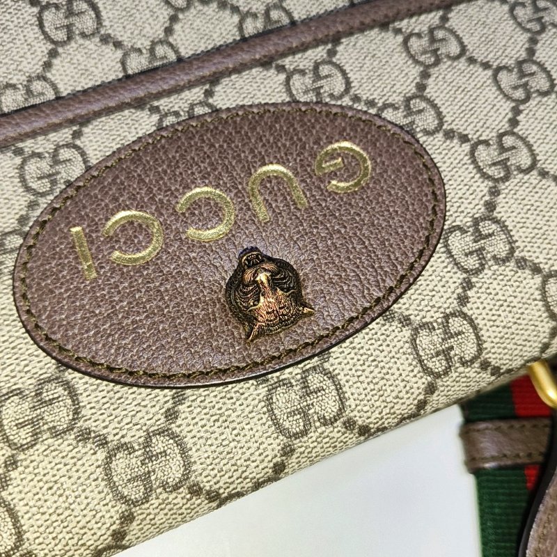 GUCCI Neo Vintage小號棕色塗層帆布老花虎頭包單肩包斜挎包 金色五金-8