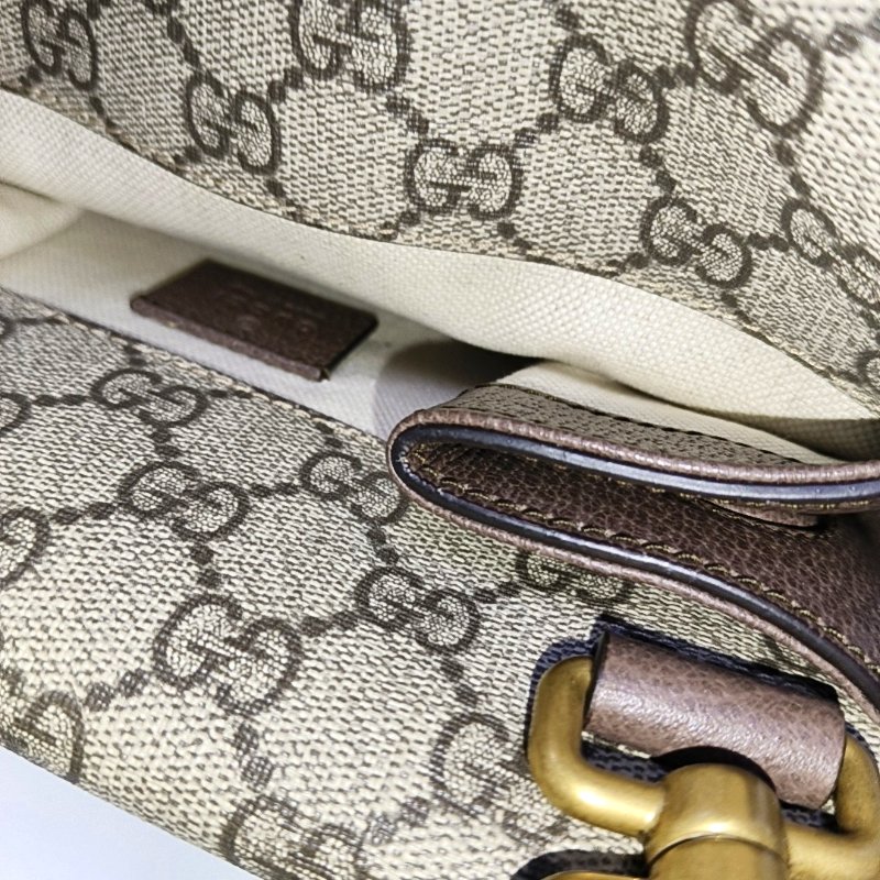 GUCCI Neo Vintage小號棕色塗層帆布老花虎頭包單肩包斜挎包 金色五金-10