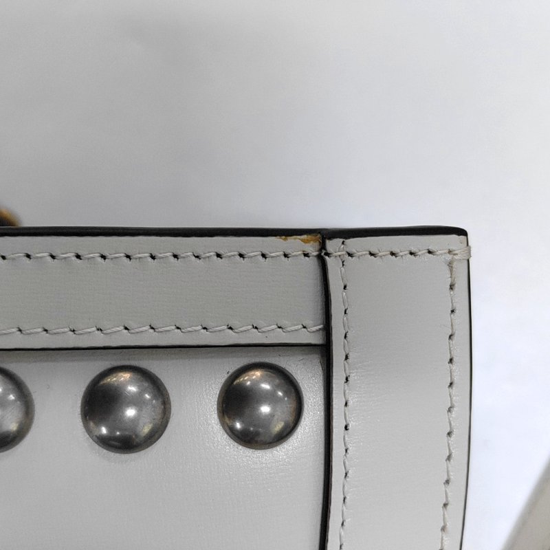 GUCCI Diana小號白色牛皮竹節鉚釘竹節包斜挎包手提包單肩包 金色銀色五金 2條可拆卸肩帶-9