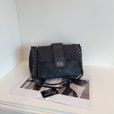 【98新🆕】Chanel  2.55 黑銀 荔枝紋牛皮機場 鏈條單肩包 托特包