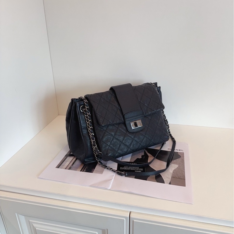 【98新🆕】Chanel  2.55 黑銀 荔枝紋牛皮機場 鏈條單肩包 托特包-1