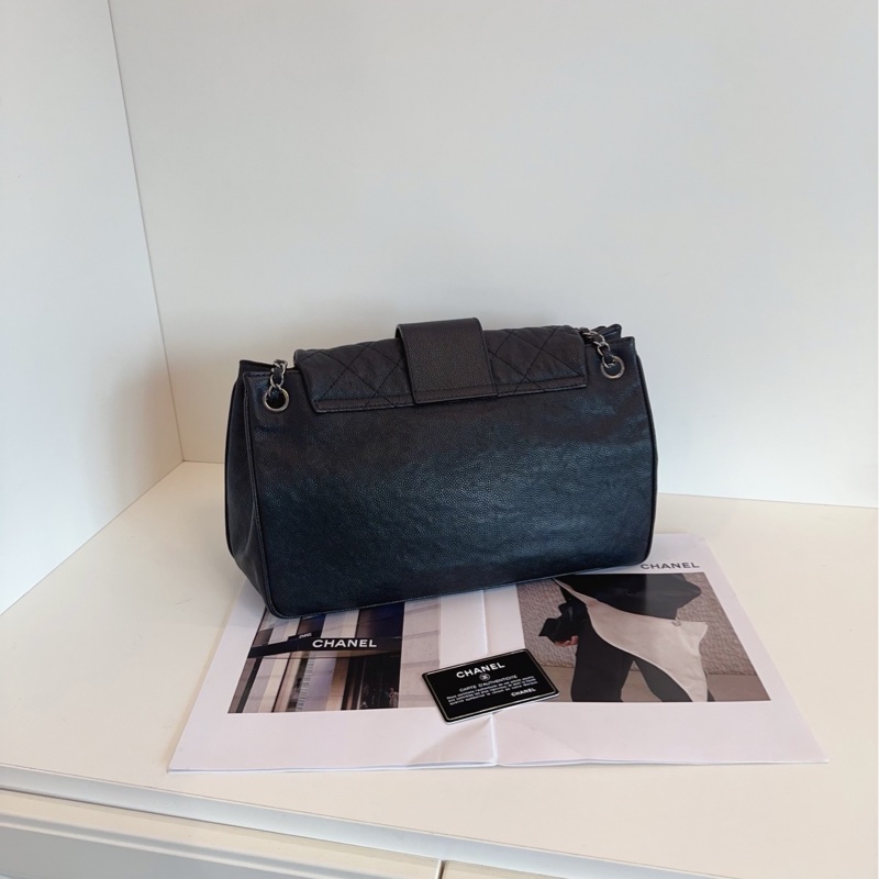 【98新🆕】Chanel  2.55 黑銀 荔枝紋牛皮機場 鏈條單肩包 托特包-3