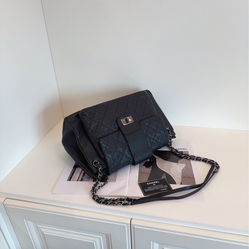 【98新🆕】Chanel  2.55 黑銀 荔枝紋牛皮機場 鏈條單肩包 托特包-6