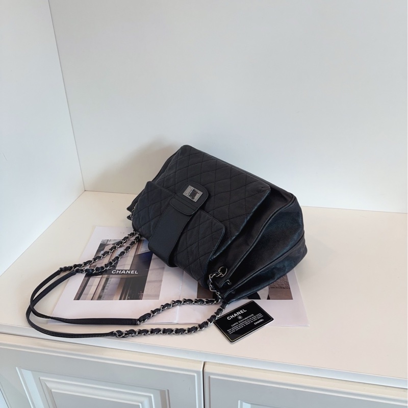 【98新🆕】Chanel  2.55 黑銀 荔枝紋牛皮機場 鏈條單肩包 托特包-7