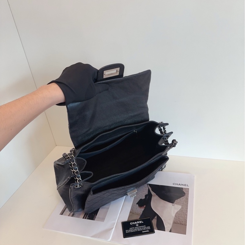 【98新🆕】Chanel  2.55 黑銀 荔枝紋牛皮機場 鏈條單肩包 托特包-8