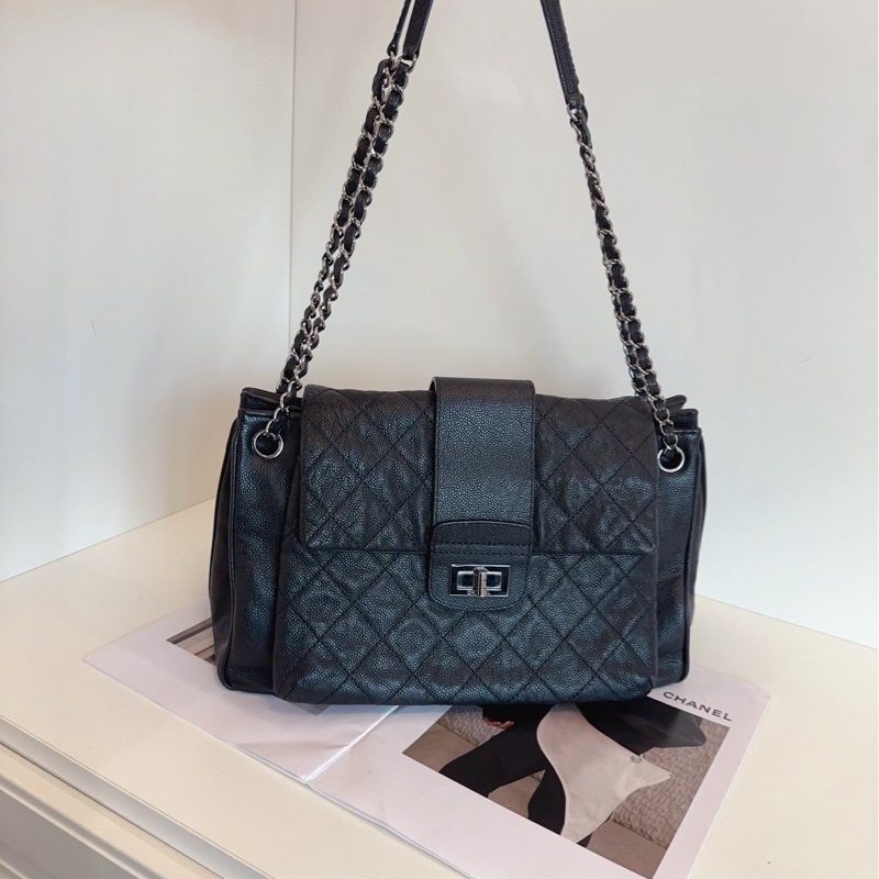 【98新🆕】Chanel  2.55 黑銀 荔枝紋牛皮機場 鏈條單肩包 托特包-9
