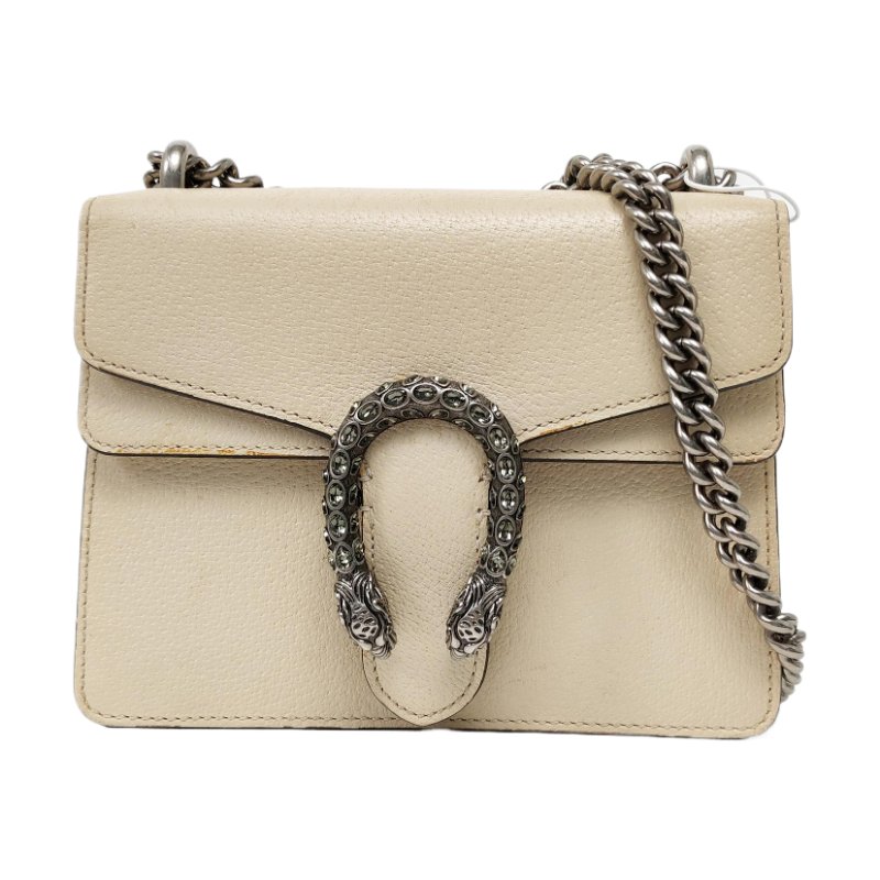 GUCCI Dionysus迷你白色牛皮虎頭鑲嵌酒神包斜挎包單肩包 銀色五金-0