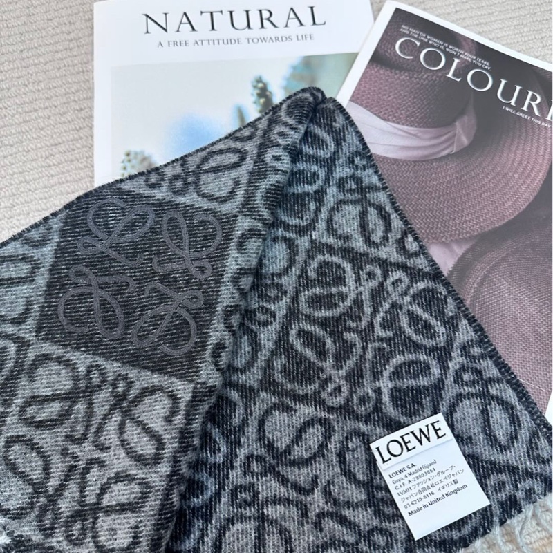 【全❤️】LOEWE Anagram scarf羊絨羊毛刺繡 圍巾頸巾女款 深灰色-2