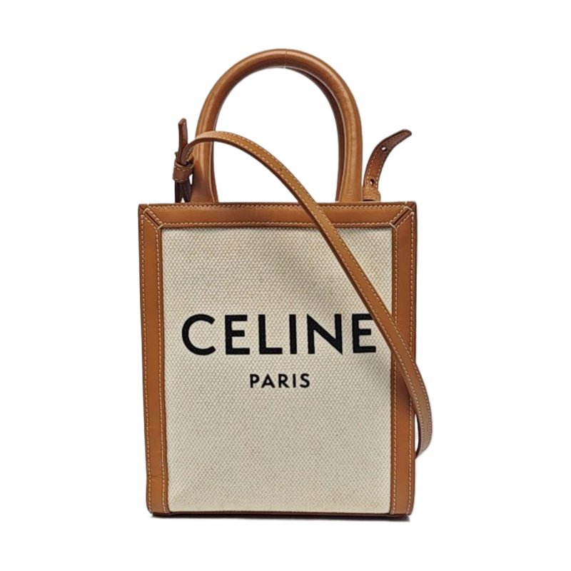 CELINE CABAS CELINE迷你 白色帆布印花单肩包斜挎包手提包金色五金可拆卸肩带-0