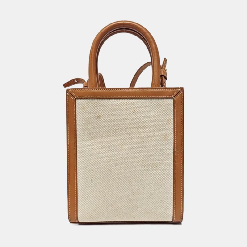 CELINE CABAS CELINE迷你 白色帆布印花单肩包斜挎包手提包金色五金可拆卸肩带-4