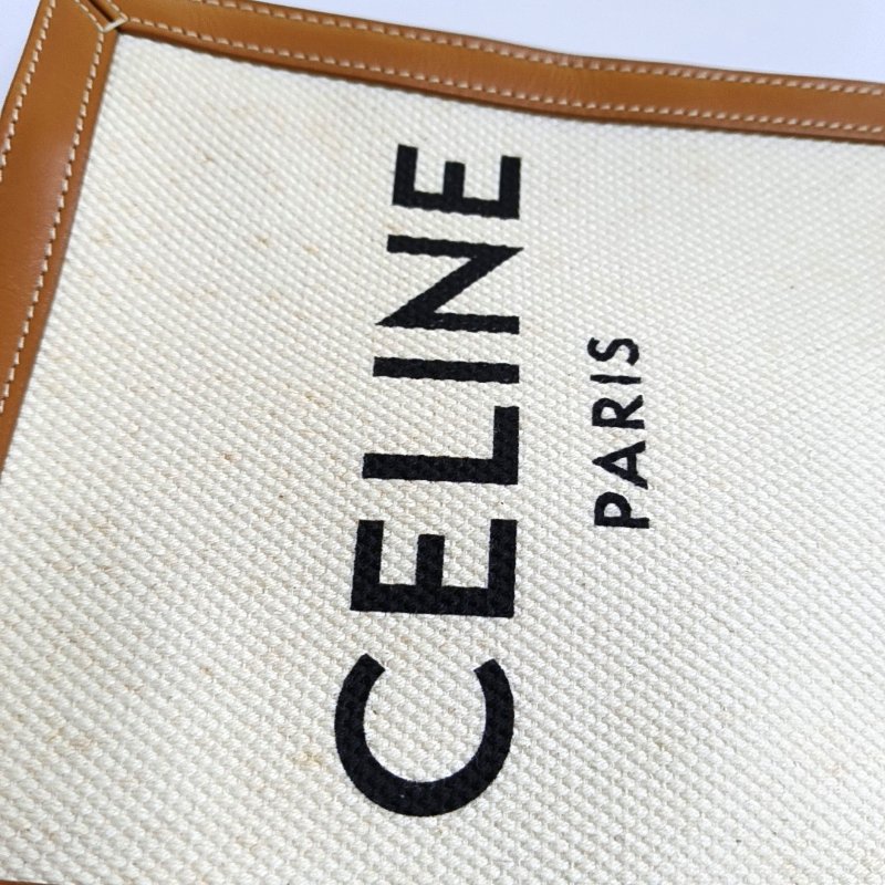 CELINE CABAS CELINE迷你 白色帆布印花单肩包斜挎包手提包金色五金可拆卸肩带-8
