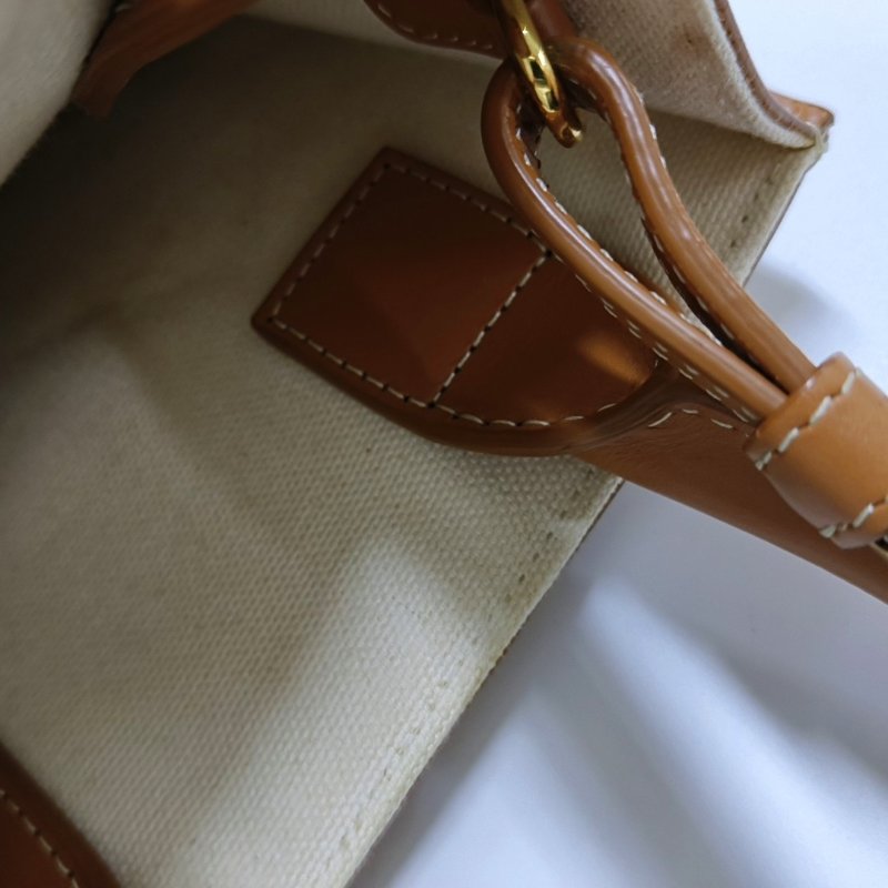 CELINE CABAS CELINE迷你 白色帆布印花单肩包斜挎包手提包金色五金可拆卸肩带-14