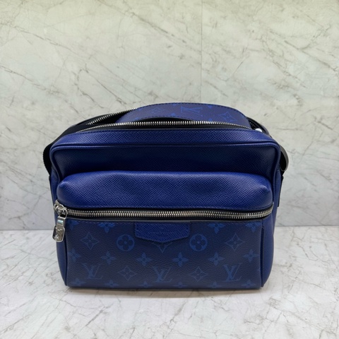 LV藍色老花壓紋郵差包