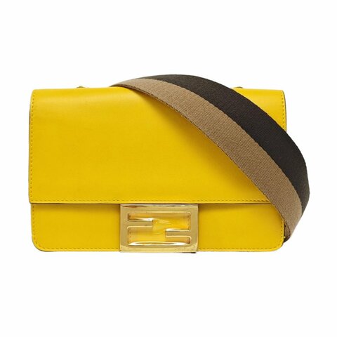 FENDI Baguette黃色牛皮單肩包斜挎包金色五金 可拆卸肩帶