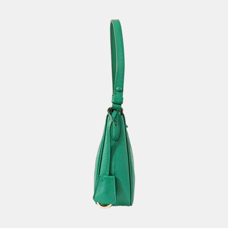 PRADA Re-Edition 迷你 綠色牛皮徽標十字紋單肩包手提包 金色五金 9.8新-2
