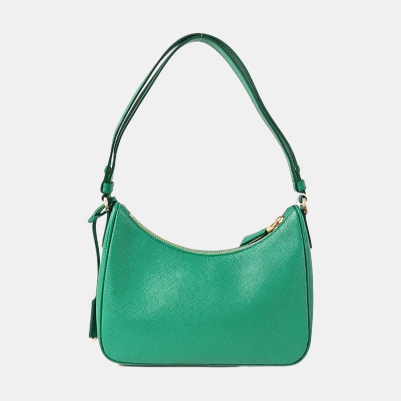 PRADA Re-Edition 迷你 綠色牛皮徽標十字紋單肩包手提包 金色五金 9.8新-4
