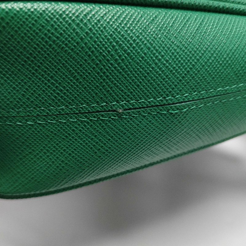 PRADA Re-Edition 迷你 綠色牛皮徽標十字紋單肩包手提包 金色五金 9.8新-8