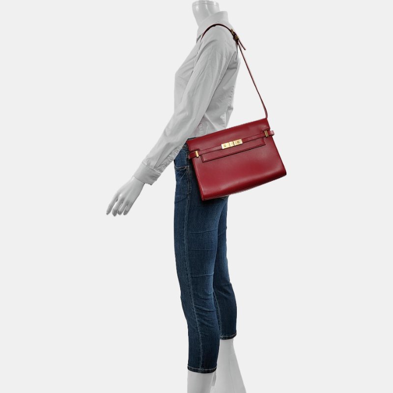 YSL MANHATTAN紅色牛皮曼哈頓包單肩包斜挎包金色五金可拆卸肩帶-1