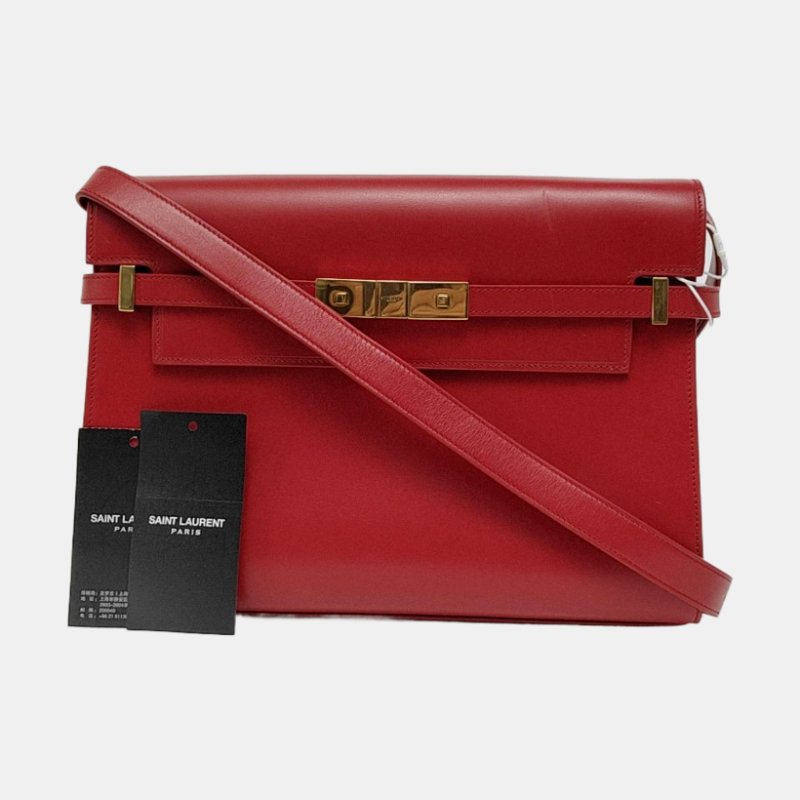 YSL MANHATTAN紅色牛皮曼哈頓包單肩包斜挎包金色五金可拆卸肩帶-7