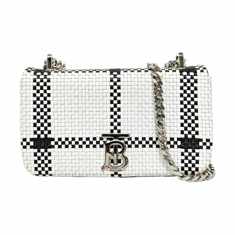 BURBERRY Lola 白色牛皮編織單肩包斜挎包銀色五金