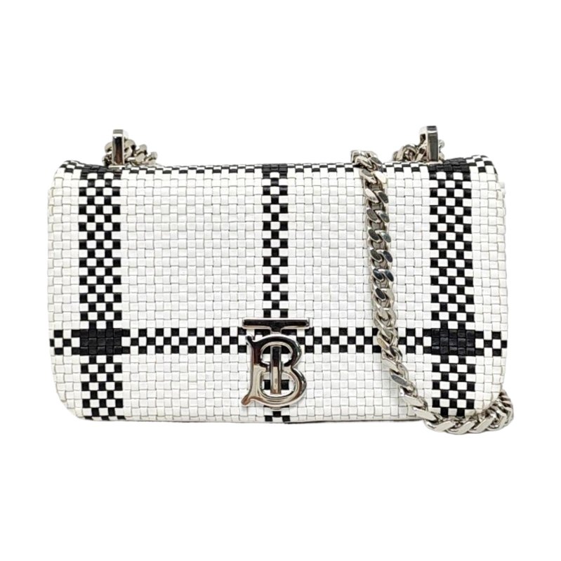 BURBERRY Lola 白色牛皮編織單肩包斜挎包銀色五金-0