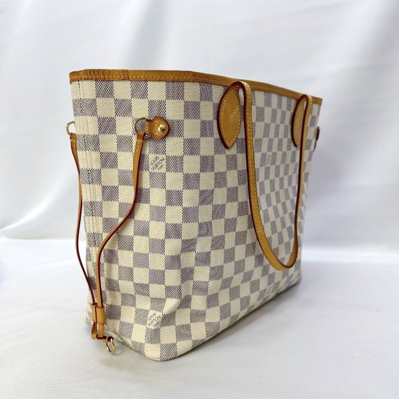 LV Neverfull MM白棋盤托特包-3