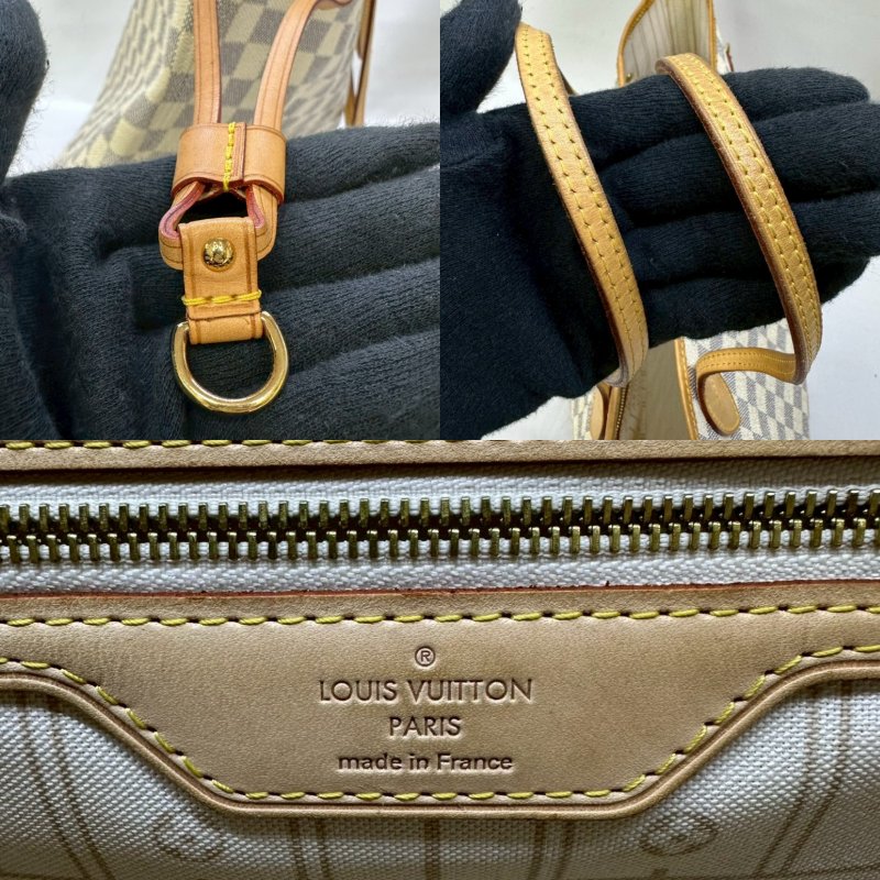 LV Neverfull MM白棋盤托特包-6