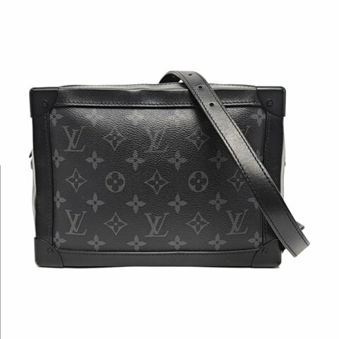 LOUIS VUITTON SOFT TRUNK 黑色塗層帆布老花黑武士單肩包手提包黑色五金可拆卸肩帶