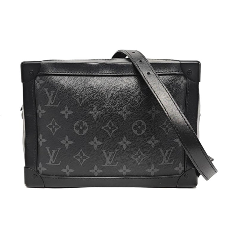 LOUIS VUITTON SOFT TRUNK 黑色塗層帆布老花黑武士單肩包手提包黑色五金可拆卸肩帶-0