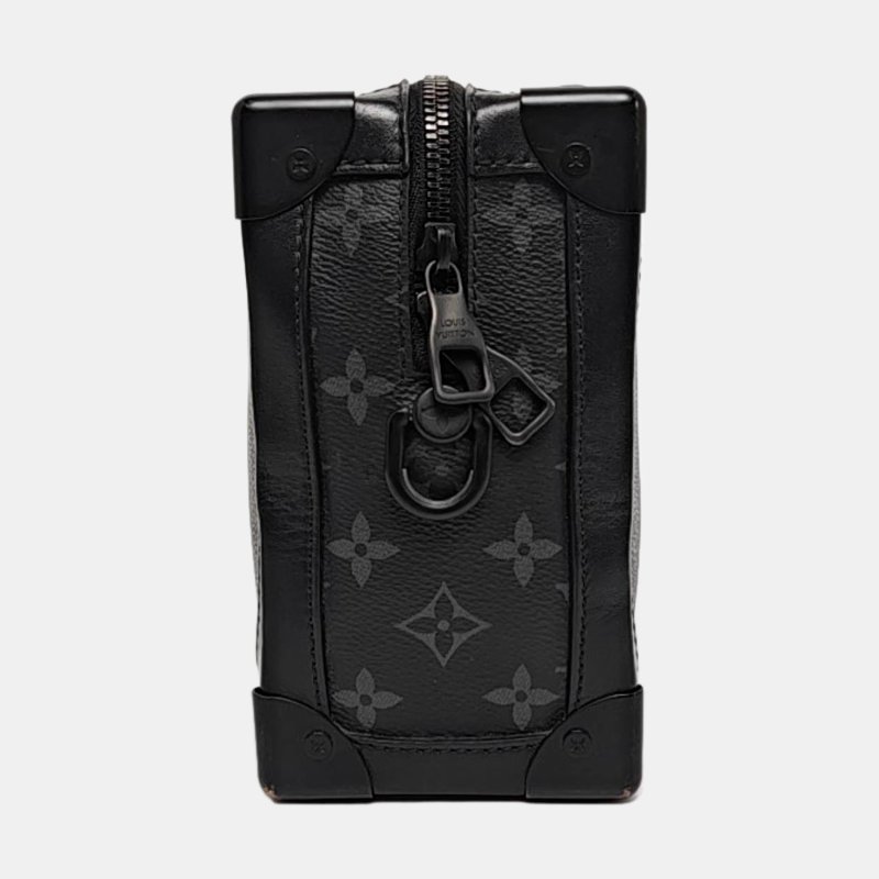 LOUIS VUITTON SOFT TRUNK 黑色塗層帆布老花黑武士單肩包手提包黑色五金可拆卸肩帶-3