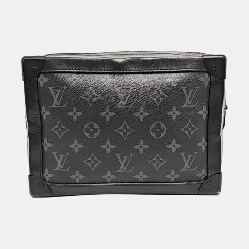 LOUIS VUITTON SOFT TRUNK 黑色塗層帆布老花黑武士單肩包手提包黑色五金可拆卸肩帶-4