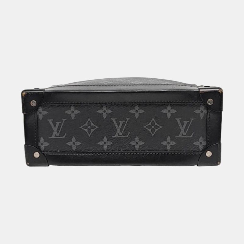 LOUIS VUITTON SOFT TRUNK 黑色塗層帆布老花黑武士單肩包手提包黑色五金可拆卸肩帶-5