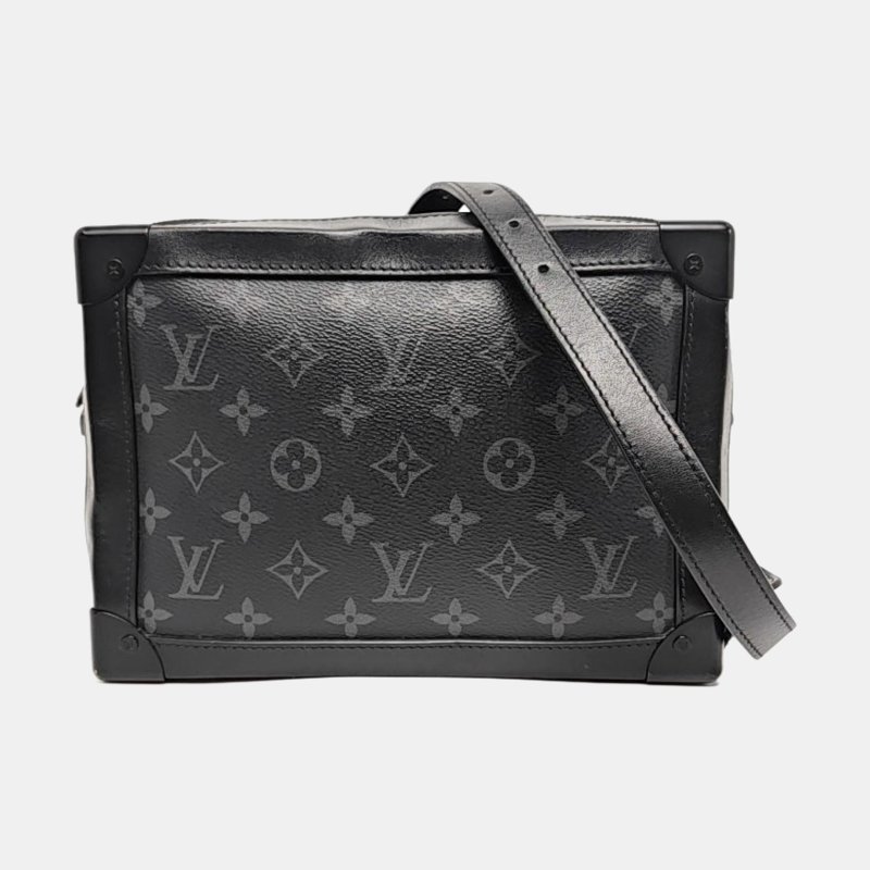 LOUIS VUITTON SOFT TRUNK 黑色塗層帆布老花黑武士單肩包手提包黑色五金可拆卸肩帶-7