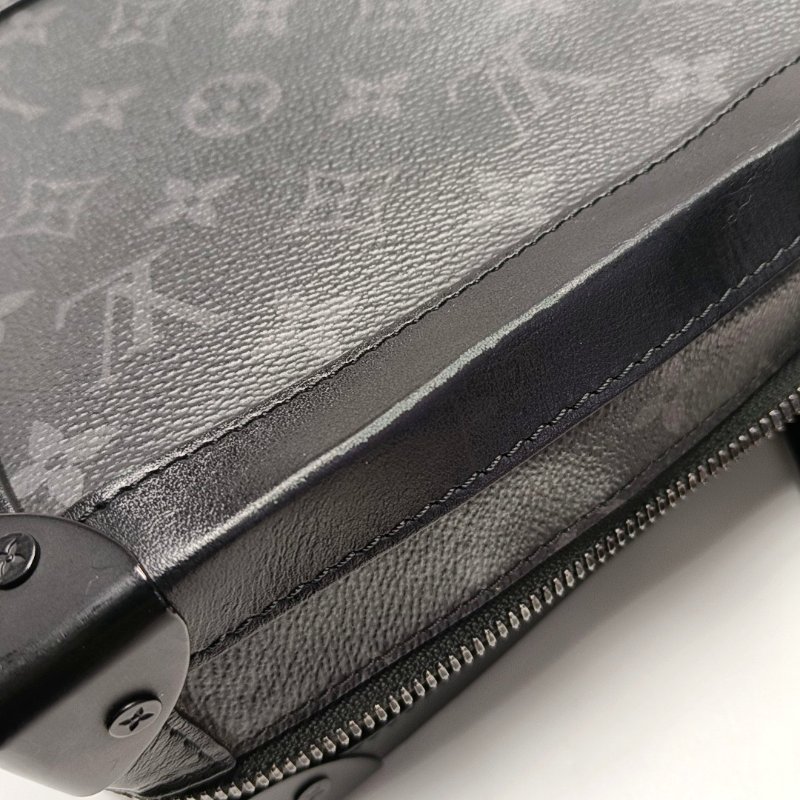 LOUIS VUITTON SOFT TRUNK 黑色塗層帆布老花黑武士單肩包手提包黑色五金可拆卸肩帶-12