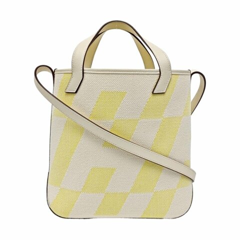 HERMES Cabas H En Biais奶油白帆布提花單肩包手提包斜挎包B刻