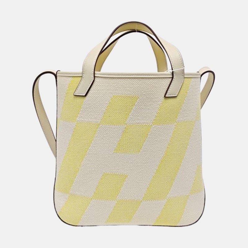 HERMES Cabas H En Biais奶油白帆布提花單肩包手提包斜挎包B刻-4